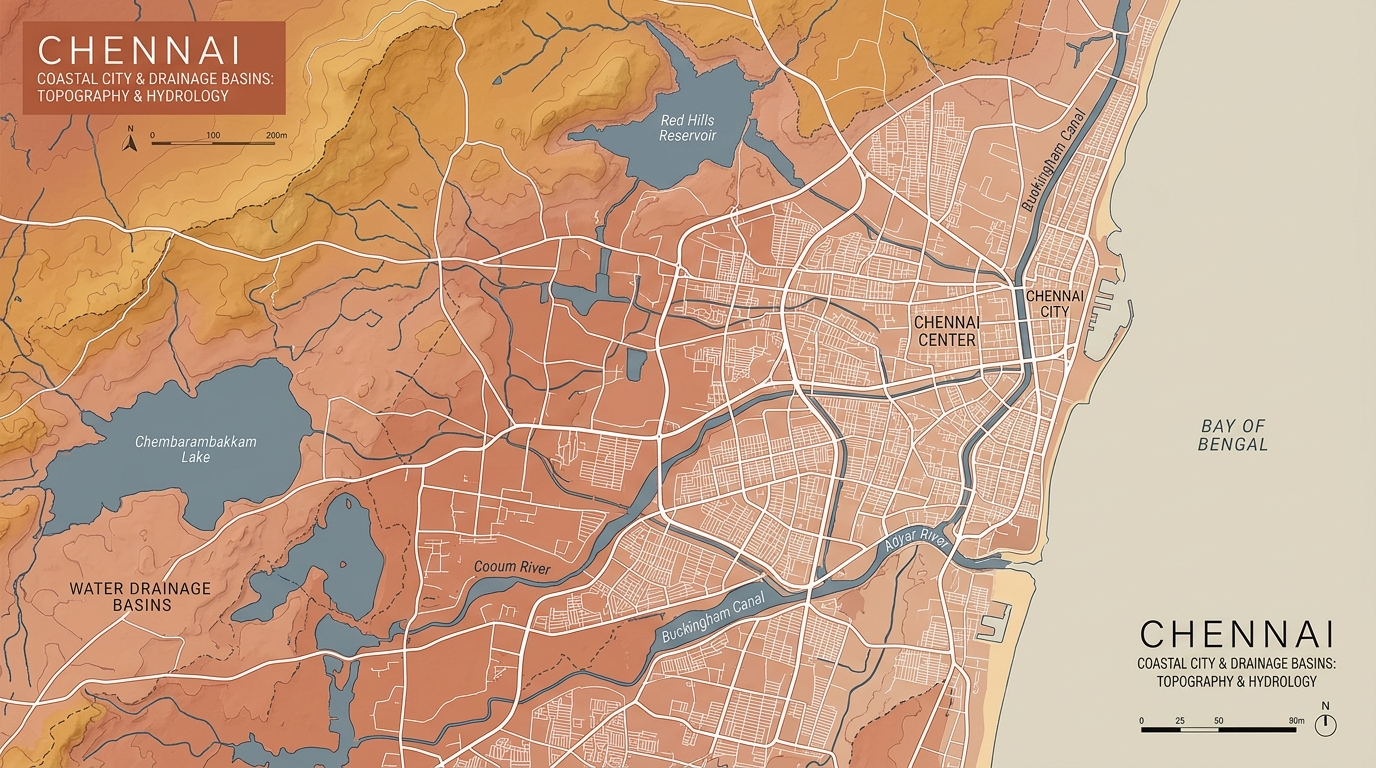 Chennai Coastal City & Drainage Basins Topography